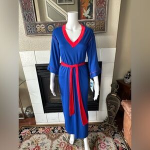 House Dress Belted Blue Red Why Not? NWT VTG Med 9/10